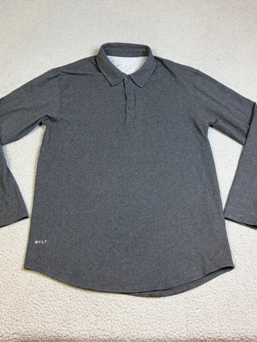 Bylt Drop Cut Polo Mens Size Large Gray Long Sleeve Buttons Collar Casual